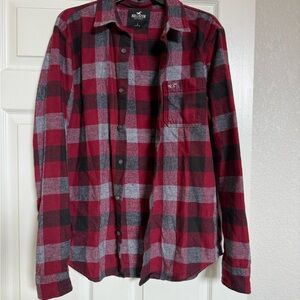 Hollister Burgundy and Charcoal Checkered Shirt